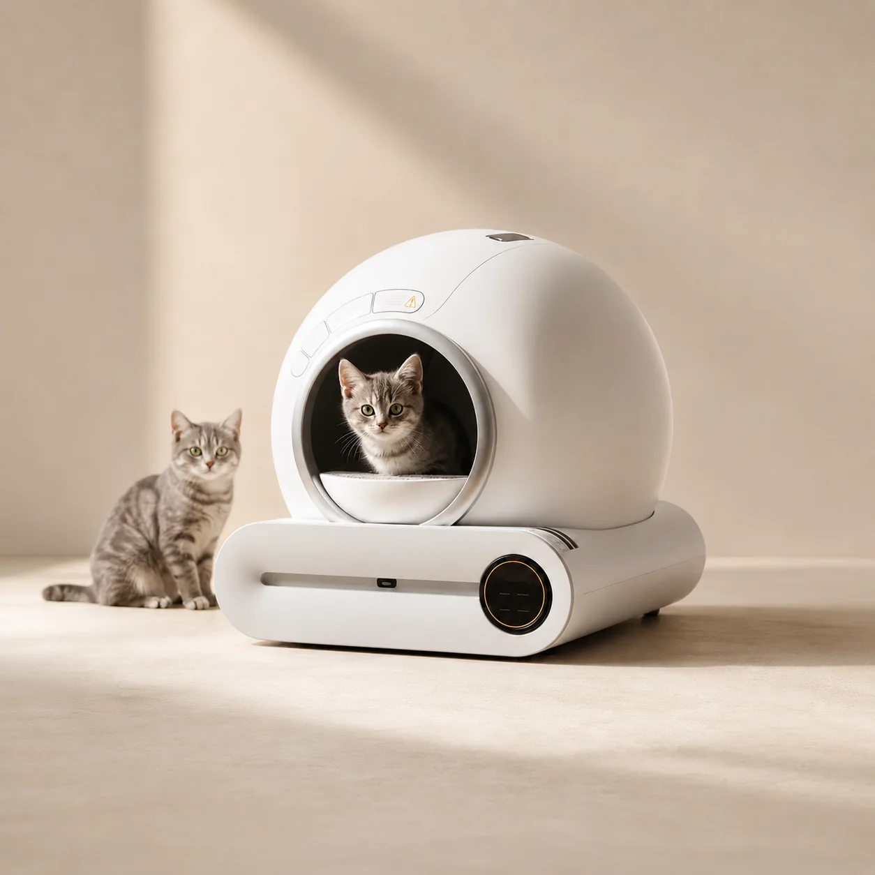 Arenero automático para gatos en ambiente limpio