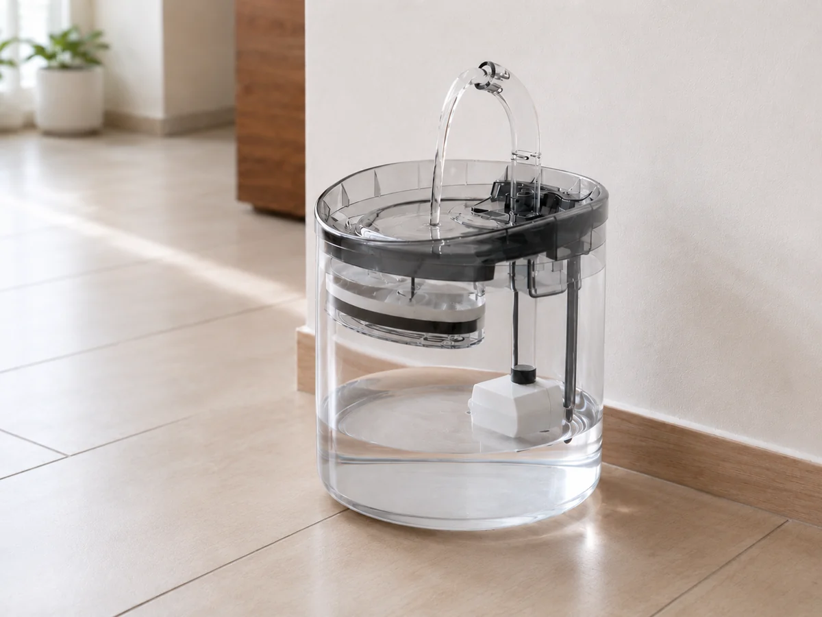 Fuente de agua transparente para gato