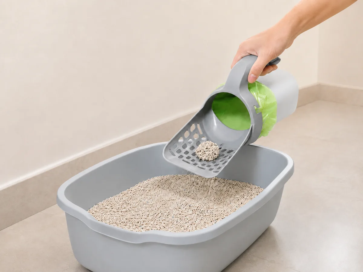 Pala sanitaria filtrando arena en un arenero
