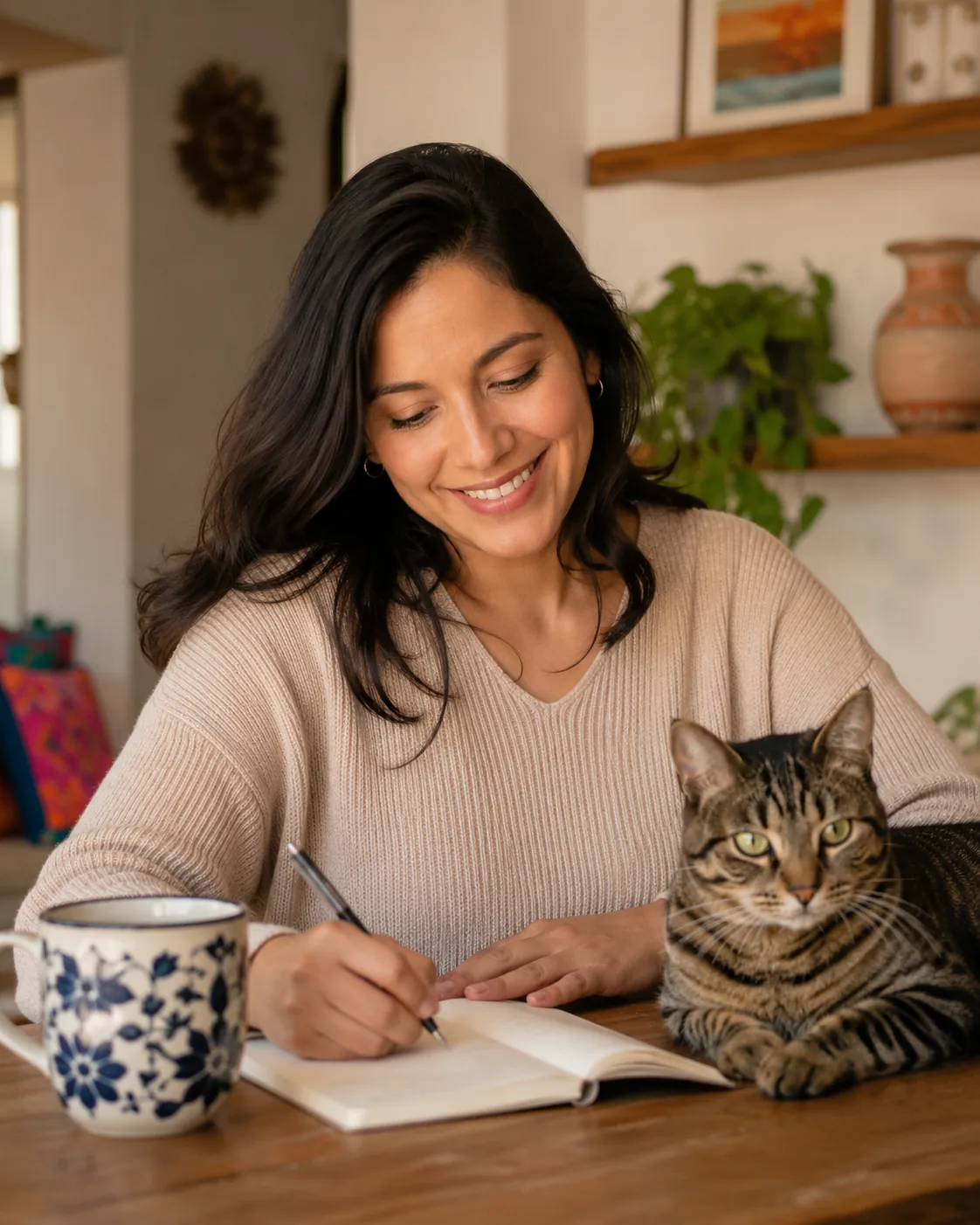 María González escribiendo junto a Luna